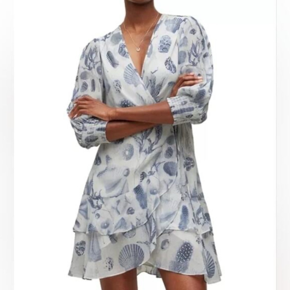 ALL SAINTS Ari Oceano Coastal Mini Beach Wrap Ruffle Dress Women's SIZE 2 beach‎